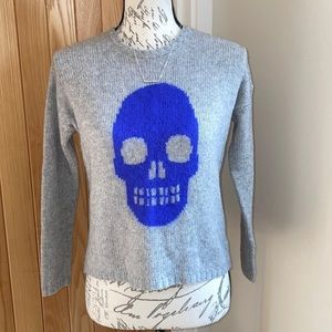 Autumn Cashmere Kids Skull Sweater, Grey With Blue Skull. Size 14 or a Womens XS
